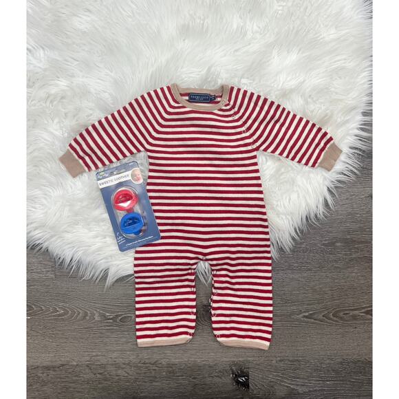 Toobydoo Red & White Striped Cotton Cashmere Sweater‎ Jumpsuit 6/12month - Picture 1 of 1